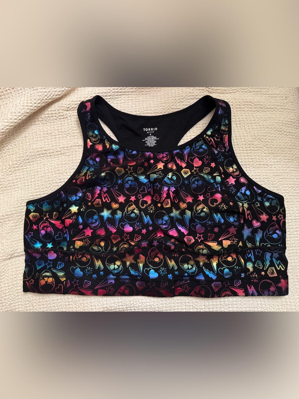 torrid Black Metallic Rainbow Skull Print Sports Bra